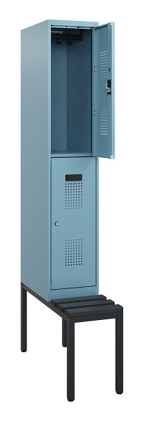 C+P Doppelstöckiger Spind Evolo PLUS, Bank, 2 Fächer, 1950x300x815mm, 0010/0010, Zylinderschloss, Sitzfläche Kunststoff, Sitzbank, 0493505-10 S10156