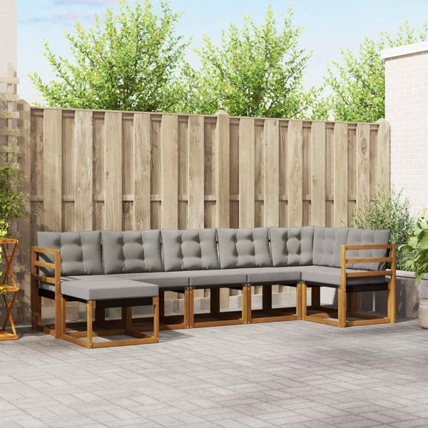 vidaXL Outdoor-Sofagarnitur mit Kissen 7-teilig Natürlich und Hellgrau, 3368870