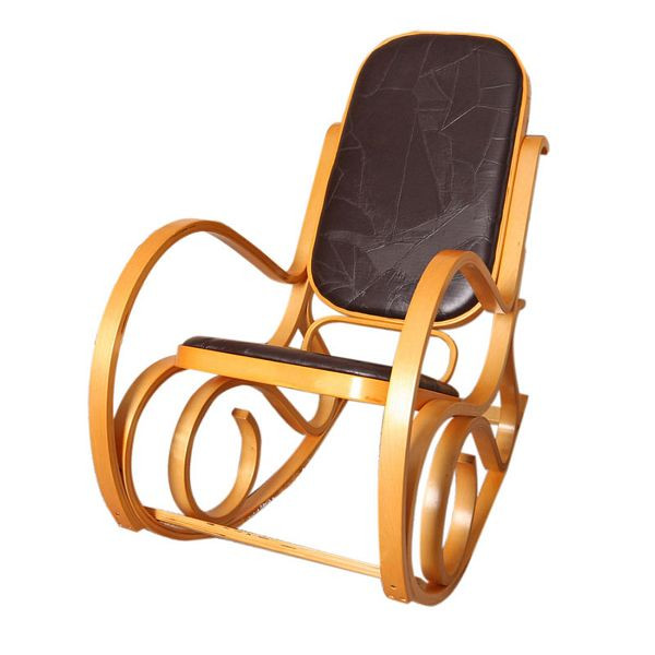 Mendler Schaukelstuhl M41, Schwingsessel Fernsehsessel, Massiv-Holz, Eiche-Optik, Patchworkleder braun, 12263