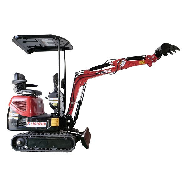 HZC Power Minibagger mit Kettenantrieb, Benzinmotor und verstellbarem Fahrwerk, schwenkbarem Baggerarm mit Dach, BKB941