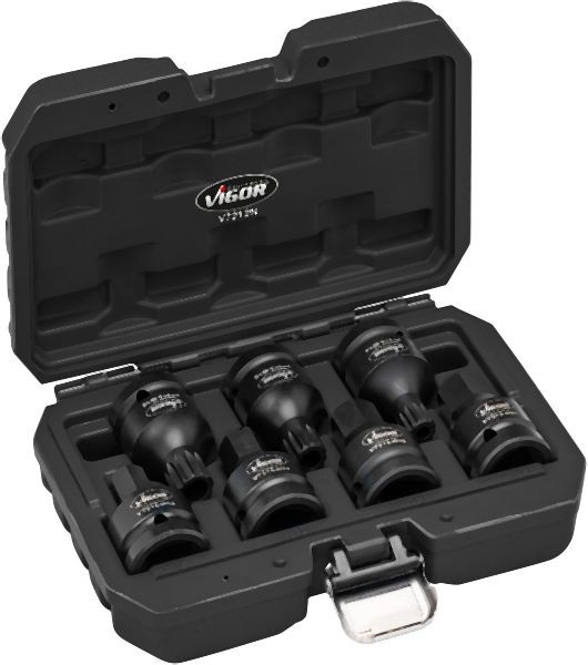 VIGOR Schlag-, Maschinenschrauber Steckschlüssel Satz, 3/4″, Außen Sechskant Profil, Außen Doppelsechskant Profil, 7-teilig, V7212N