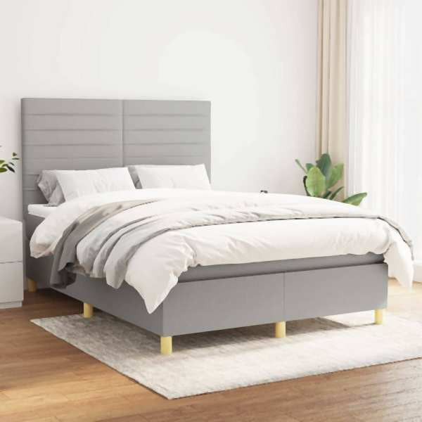 vidaXL Boxspringbett mit Matratze Hellgrau 140x200 cm Stoff, 3142417