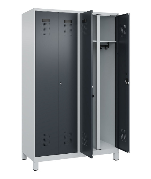 C+P Schwarz-Weiß-Spind Evolo PLUS, mit Füßen, 4 Abteile, 1950x1200x500mm, 7035/7016 Anthrazitgrau, Abteilbreite 300 mm, Schlüssel 2, 049012-40 S10039