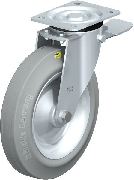 Blickle L-RD 252R-3-ST-VLI Stahlblech-Lenkrolle, mittelschwere Ausführung, mit Anschraubplatte & Feststeller, Zweikomponenten-Vollgummi, Grau, 97634