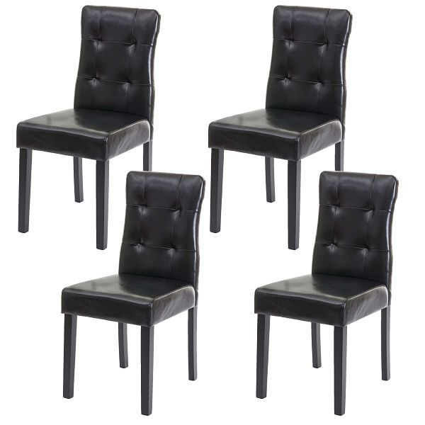Mendler 4er-Set Esszimmerstuhl HWC-E58, Stuhl Essstühle, Kunstleder schwarz, dunkle Beine, 67990