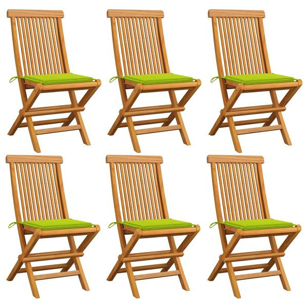 vidaXL Gartenstühle mit Hellgrünen Kissen 6 Stück Massivholz Teak, 3065601