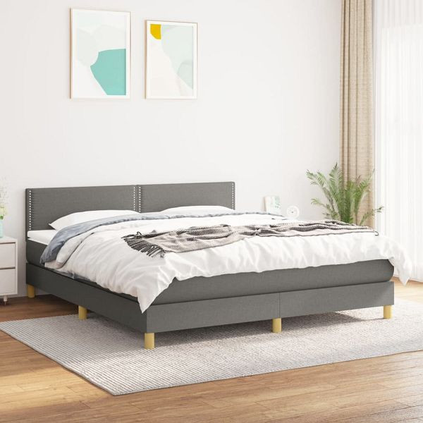vidaXL Boxspringbett mit Matratze Dunkelgrau 160x200 cm Stoff, 3140546