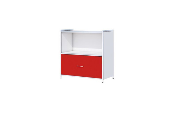 Kerkmann Sideboard breit, mit 1 Schubfach rot für 2 OH, Artline, B 800 x T 380 x H 780 mm, Weiß/Rot, (Montage), 13794310-1