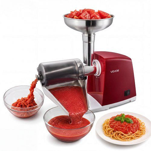 VEVOR Tomatenpresse Elektrisch Max. 800 W aus Edelstahl Passiermaschine Erdbeermarmelade Kürbispüree Salsa und Saft, 4 Siebe Rot, FQGLQHSJY000YDLYZ001V2