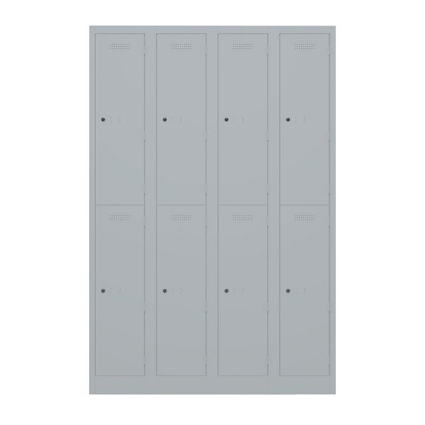 Bisley Garderobenschrank Primary Locker, 4 Abteile, je 2 Fächer, 355 silber, PL3050Q2355