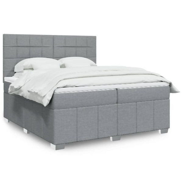 vidaXL Boxspringbett mit Matratze Hellgrau 200x200 cm Stoff, 3291775