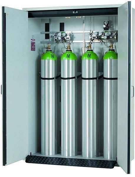 asecos Druckgasflaschenschrank G-CLASSIC-30, G30.205.140 in grau für 4x Druckgasflaschen à 50 Liter, 30651-001-30652