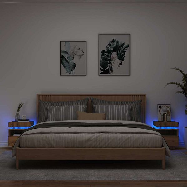 vidaXL Nachttische mit LED-Leuchten 2 Stk. Artisan-Eiche 40x39x48,5 cm, 857661