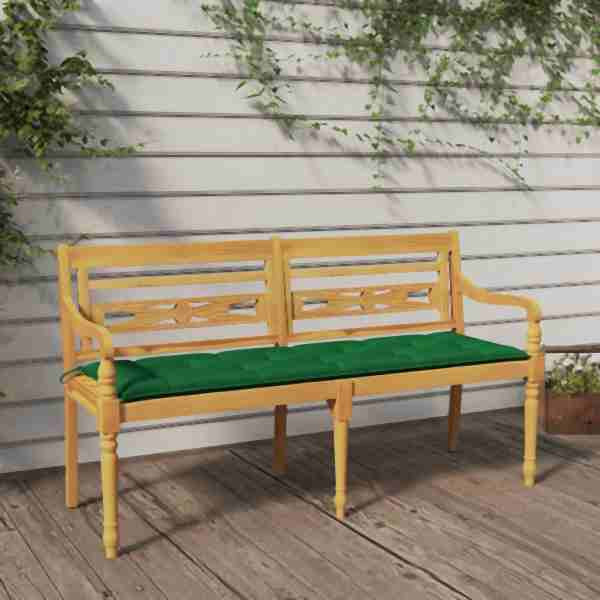 vidaXL Batavia-Bank mit Grünem Kissen 150 cm Massivholz Teak, 3100846