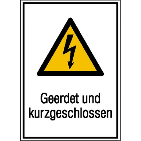 Stein HGS Elektrokennzeichnung/Kombischild mit Warnzeichen und Zusatztext, Geerdet und kurzgeschlossen, 131 x 185 mm, 43.1244