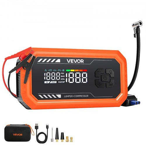 VEVOR Starthilfe 3000 A Booster 9 L Benzin, 6,5 L Dieselmotoren, 150 psi Reifendruck, LED-Taschenlampe 12 V Ladegerät, YJDYQDCQK100E8SX8001V9
