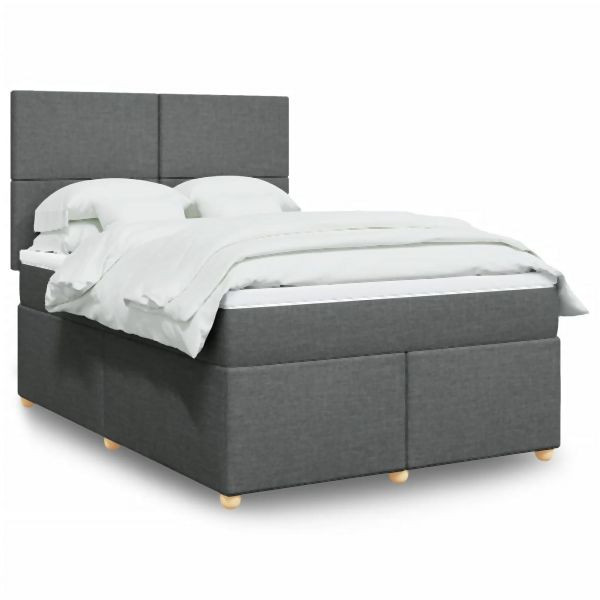 vidaXL Boxspringbett mit Matratze Dunkelgrau 140x190 cm Stoff, 3293569