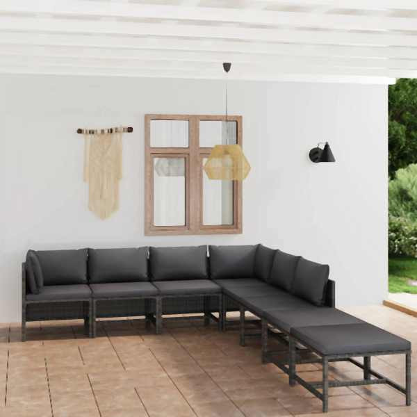 vidaXL 8-tlg. Garten-Lounge-Set mit Kissen Poly Rattan Grau, 3059766