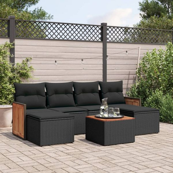 vidaXL 7-teilig Garten-Sofagarnitur mit Kissen Schwarz Poly Rattan, 3227903