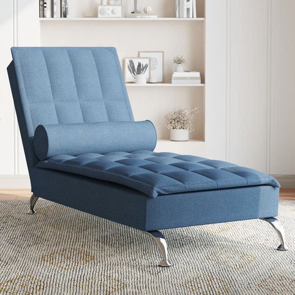 vidaXL Massage-Chaiselongue mit Nackenrolle Blau Stoff, 379449