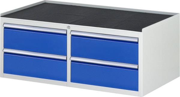RAU Schubladenschrank Serie 7000, B1145 x T650 x H465 mm, Metallauflage, Höhe 25 mm, links: 2xH180 mm, rechts: 2xH180 mm, 13-LL2.0.0A-MT.11