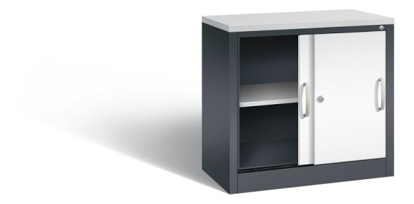 C+P Sideboard mit Schiebetüren Acurado, H720xB800xT400mm, Farbe: Schwarzgrau / Verkehrsweiß, Bügelgriff, 2 OH, 5722-00 S10423