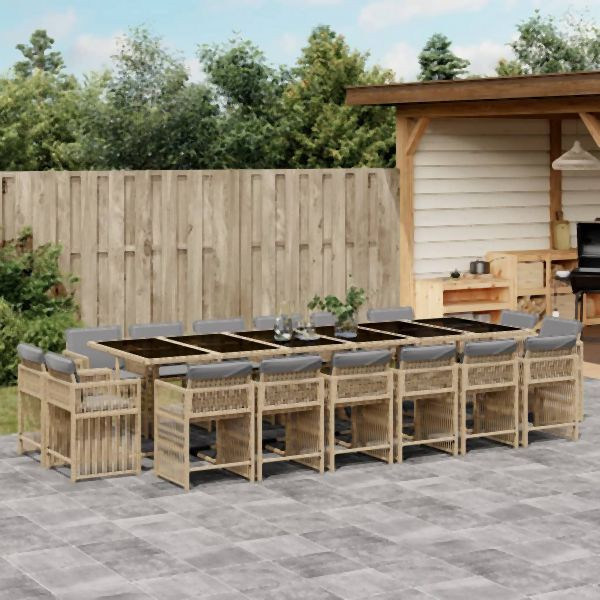 vidaXL 17-tlg. Garten-Essgruppe mit Kissen Beigemischung Poly Rattan, 3211788