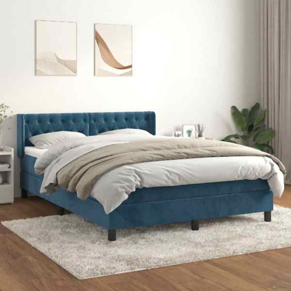 vidaXL Boxspringbett mit Matratze Dunkelblau 140x200 cm Samt, 3131145