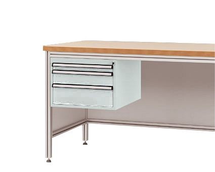 Manuflex Gehäuse-Unterbau für ALU-Arbeitstische, Nutzhöhe 300 mm mit 3 Schubfächern, für Tischtiefe 800 mm, Lichtgrau, ZB4672.7035