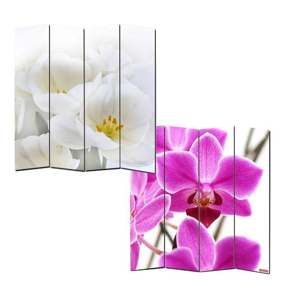 Mendler Foto-Paravent Paravent Raumteiler Trennwand M68, 180x160cm, Orchidee, 12939
