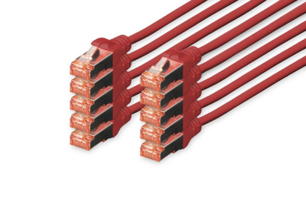 DIGITUS CAT 6 S-FTP Patchkabel, Cu, LSZH AWG 27/7, Länge 0,25 m, rot, VE: 10 Stück, DK-1644-0025-R-10