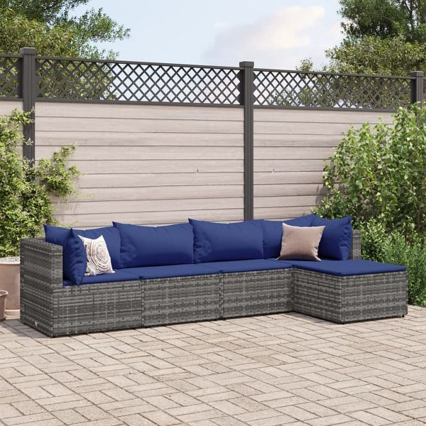 vidaXL 5-tlg. Garten-Lounge-Set mit Kissen Grau Poly Rattan, 3308063