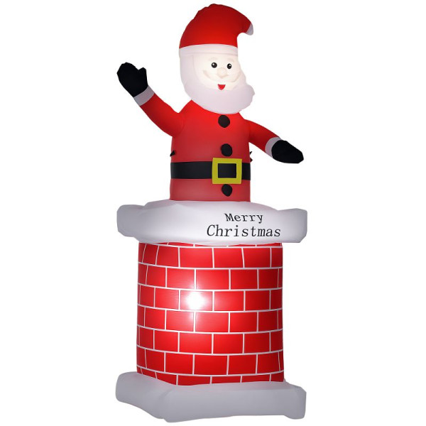 HOMCOM Aufblasbarer Weihnachtsmann mit Schornstein, LED-Beleuchtung, integriertes Gebläse, 80 x 70 x 210 cm, 844-721V90RD