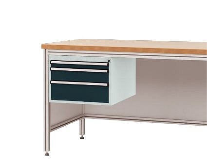Manuflex Gehäuse-Unterbau für ALU-Arbeitstische, Nutzhöhe 300 mm mit 3 Schubfächern, für Tischtiefe 800 mm, Anthrazit, ZB4672.7016
