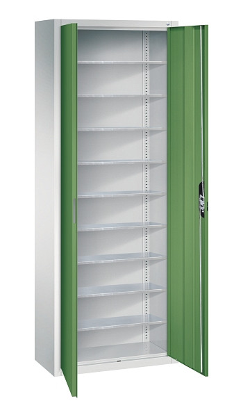 C+P Magazinschrank Serie 13, H1980xB700xT300mm, 7035/6011, Einlegeböden 9, 133113-20 S10326
