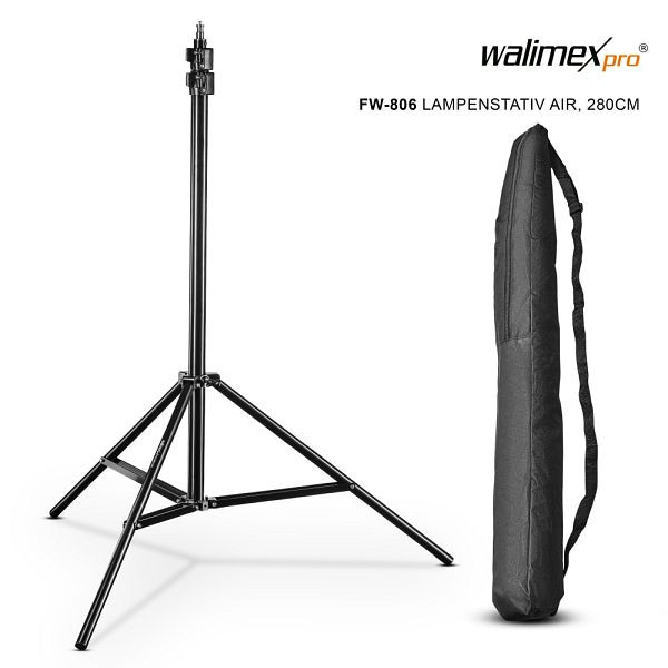 Walimex pro AIR 280 FW-806 Lampenstativ 280cm, mit Luftfederung, min. Höhe 99 cm, max. Höhe 280 cm, Transportlänge 98 cm, inkl. Transporttasche, 1016316