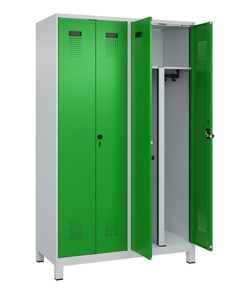 C+P PSA Schwarz-Weiß-Spind Evolo PLUS, mit Füßen, 4 Abteile, 1950x1200x500mm, 7, Frontfarbe RAL 6037 Reingrün, Drehriegel, 049012-40P S10011