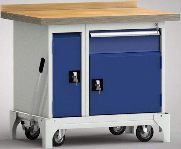 KLW Fahrbare Standard-Werkbank - 1000 x 700 x 866 mm L x B x H, links Tür 550 mm, rechts 150EA/Tür, WSB95N-1000M40-E7045