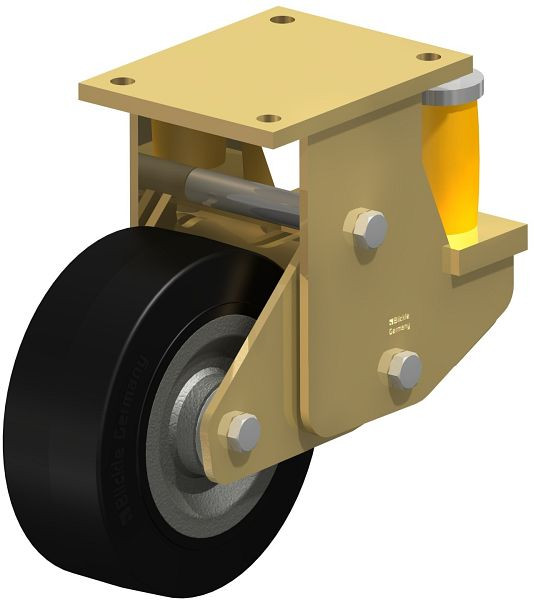 Blickle BSFE-SE 202K Stahlgeschweißte Schwerlast-Bockrolle mit Polyurethanfeder, Elastik-Vollgummi, Schwarz, 605006