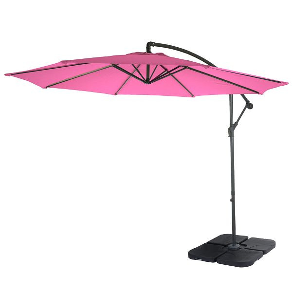 Mendler Ampelschirm Acerra, Sonnenschirm Sonnenschutz, Ø 3m neigbar, Polyester/Stahl 11kg, pink mit Ständer, 76496+31831