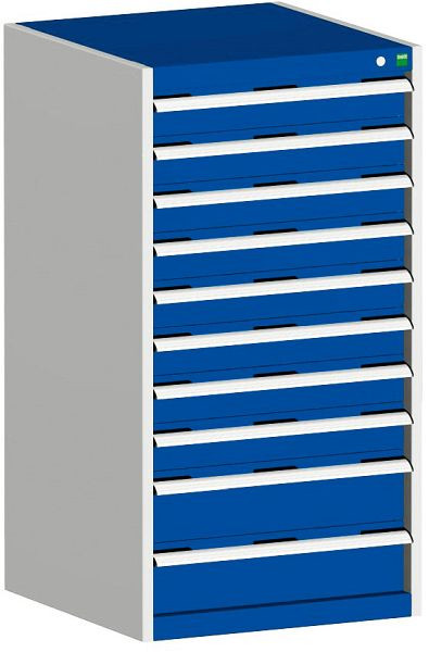 bott cubio Schubladenschrank bestückt mit 10 Schubladen BxTxH: 650 x 650 x 1200 mm, RAL 7035/5010, 40019075.11V