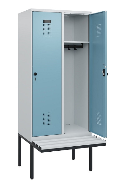 C+P Spind Evolo PLUS, 2 Abteile, 1950x800x815mm, 7035/0010, Drehriegel, Sitzfläche Kunststoff, 0490405-22 S10063