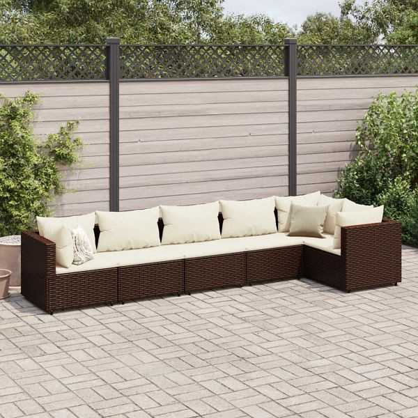 vidaXL 6-tlg. Garten-Lounge-Set mit Kissen Braun Poly Rattan, 3308105
