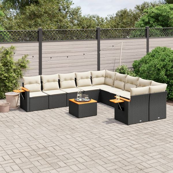 vidaXL 11-teilig Garten-Sofagarnitur mit Kissen Schwarz Poly Rattan, 3259599