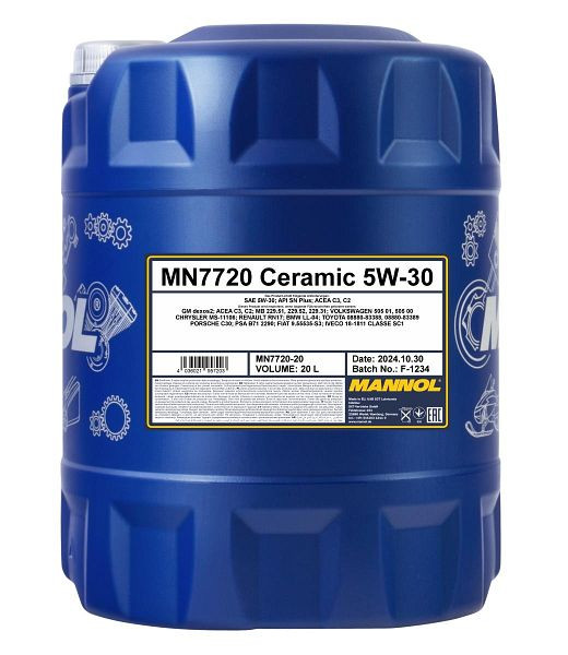MANNOL Premium-Motorenöl 7720 Ceramic 5W-30, VE: 20 l, MN7720-20