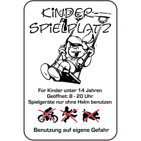 Stein HGS Spielplatzschild, KINDERSPIELPLATZ - Für Kinder unter 14 Jahren - Geöffnet 8 - 20 Uhr, 400 x 600 mm, 14864