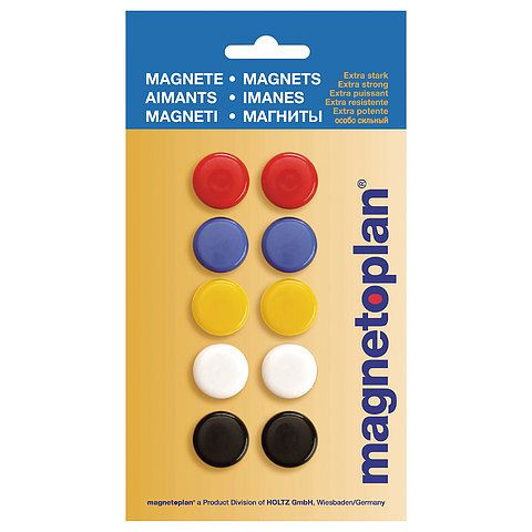Magnetoplan Signalmagnete, Größe: 20 mm, Inhalt: 2 rot, 2 blau, 2 gelb, 2 weiß, 2 schwarz, VE: 10 Stück, 16662