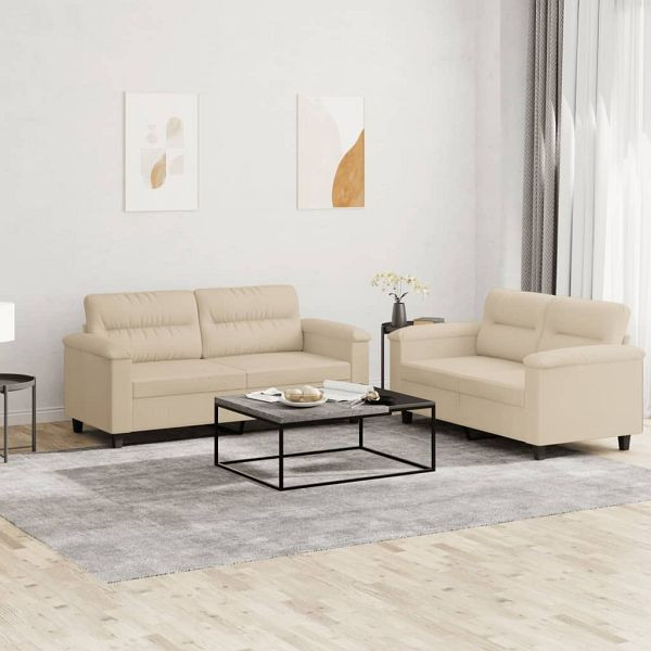 vidaXL 2-teilig Sofagarnitur mit Kissen Creme Mikrofasergewebe, 3202318