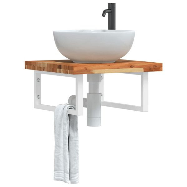 vidaXL Waschbeckenregal Wandmontage Stahl und Akazienholz, 3302772