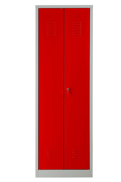 Gürkan Garderobenschrank, 50x60x180cm, Lichtgrau, Feuerrot, EU Zylinderschloss, Hutboden & Kleiderhaken, Zueinanderschlagende Türen, WRC/2.1860.V2, 103450